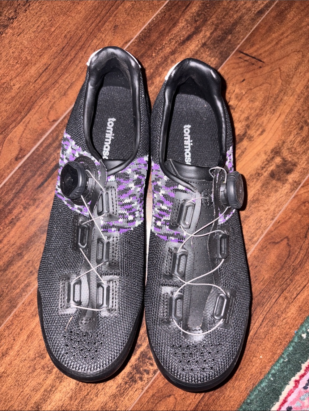 Women's Black Athletic Cycling Shoes with Purple Accent